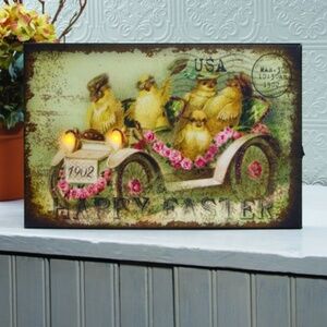 Vintage Reproduction `Easter 1902 Postcard Led Lighting Chicks in Roadster